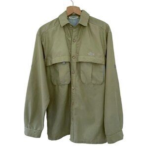 Vtg Tarponwear Green Fishing Shirt Men's Sz M Long Sleeve Button Up Vented
